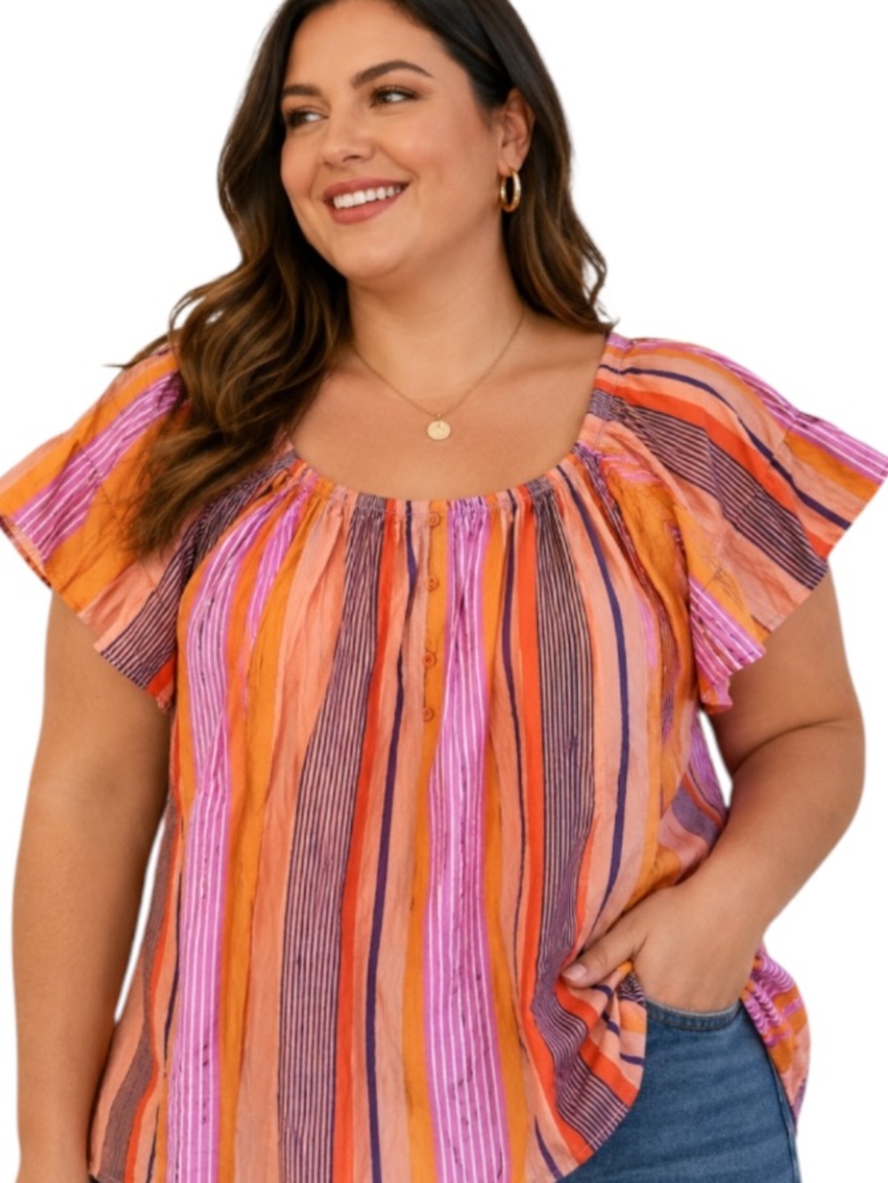 Lane Bryant Orange & Pink Striped Peasant Top Blouse Sz 2XL ( 18)  NEW Trendy